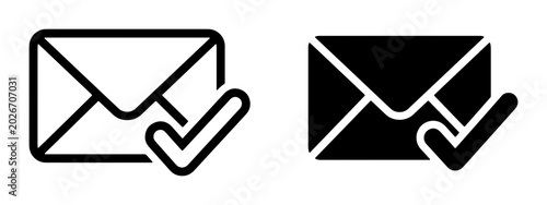 Email Icons, Envelope with Checkmark, Communication Symbols, Digital Mail, Approved Message Graphics, Vector Set