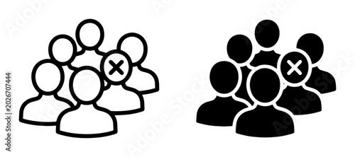 Tableau sur toile Group of People Icons with Exclusion Symbol, Silhouette and Outline Styles, Repr