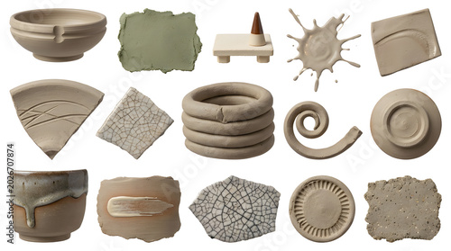 Collage of clay and earthy textures with material handmade background