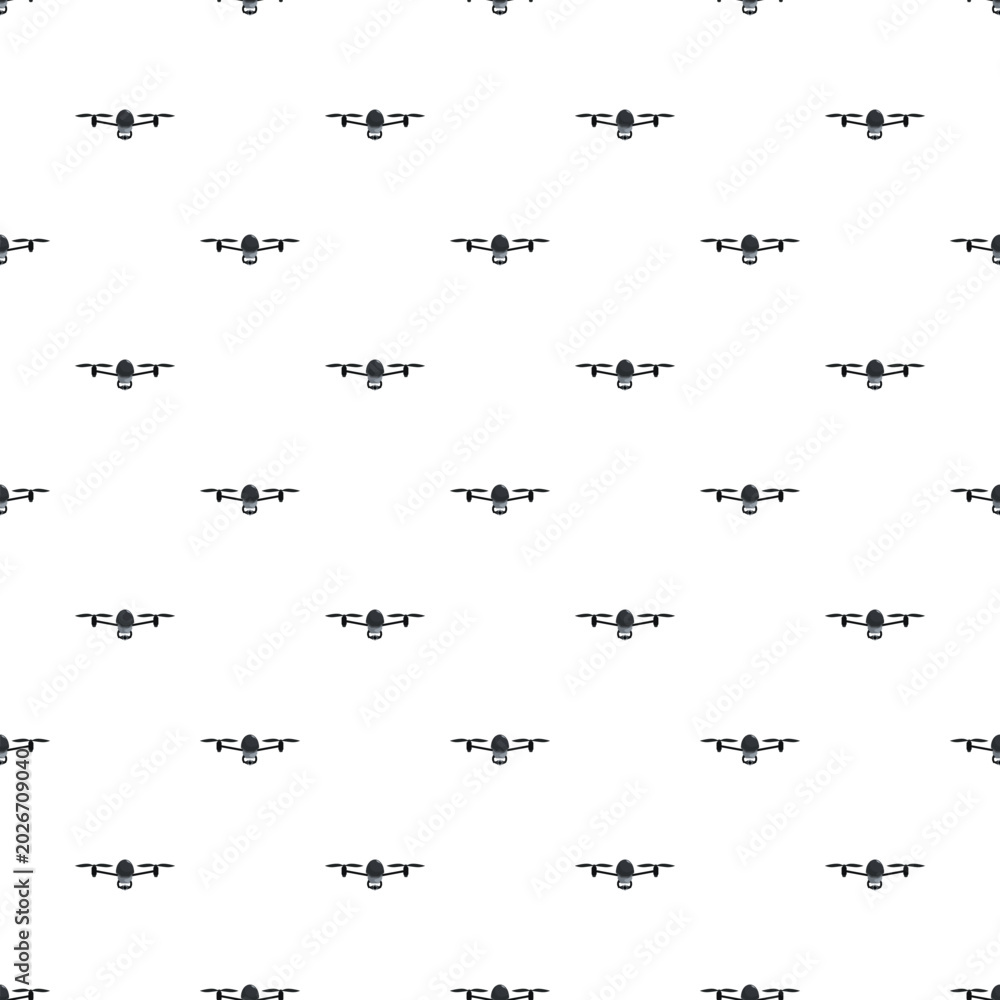 Obraz premium Repeating pattern of flying drones on a white background, representing modern technology and surveillance