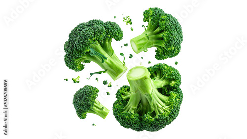 Photos Flying fresh green broccoli florets isolated on transparent background