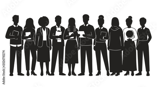 Tableau sur toile Group of diverse professional business people silhouettes standing together