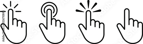 Collection of hand cursor pointer icons with click effect for website interface design elements