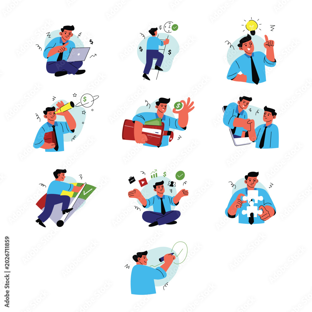 Fototapeta premium Modern Business Workflow Flat Illustration Collection