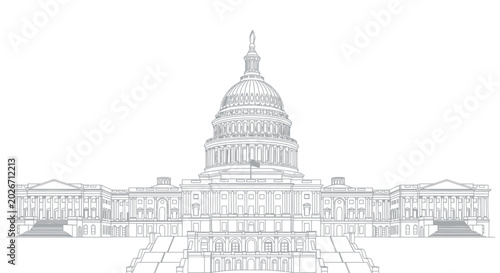 Foto US Capitol Building Line Drawing, Government Landmark, White House Illustration