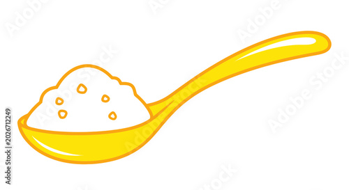 Fotografía Yellow Spoon with White Granulated Sugar, Isolated on White Background