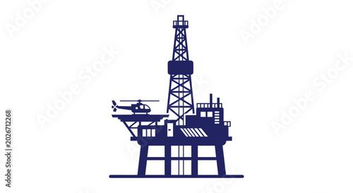 Tableau sur toile Offshore Oil Rig Platform with Helicopter Landing Pad, Industrial Energy Product