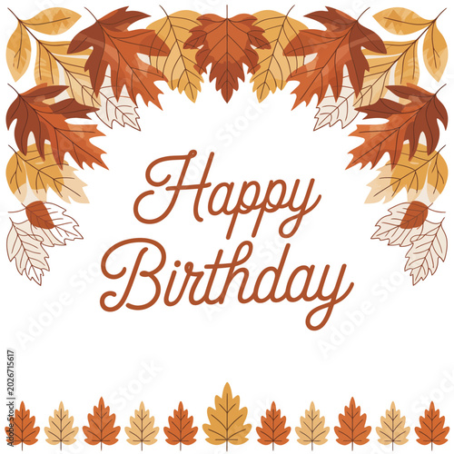 Happy Birthday Autumn Leaves Greeting Card – Fall Maple Leaf Frame with Seasonal Decor
