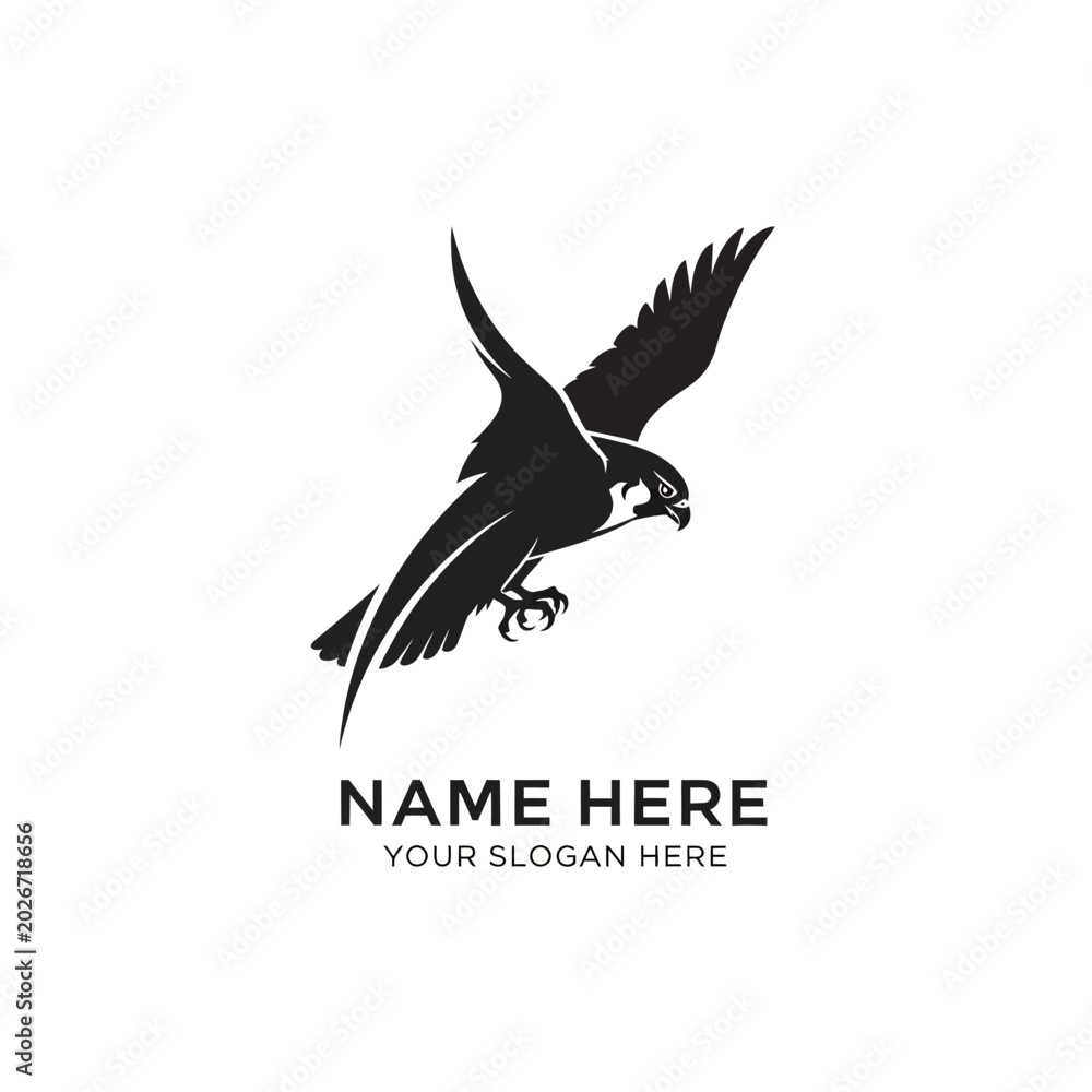 Naklejka premium A bird swoops down in flight, showcasing its wings and sharp talons.
