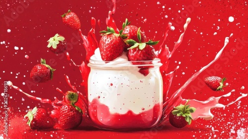 Fresh Strawberry Yogurt Parfait with Dynamic Berry Splashes
