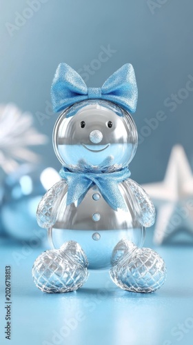 Glittering Blue Silver Snowman Holiday Figurine Decor