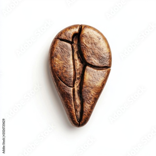 Realistic Textured Cracked Roasted Coffee Bean on White Background
