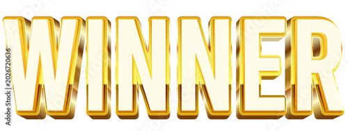 Winner bold 3d text effect typography illustration with shiny gold color theme and metallic glossy style isolated on a transparent background.