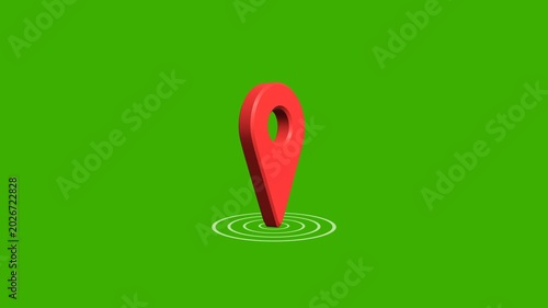 3D Location Pin Animation on Green Screen, Map Red Marker GPS Icon Overlay RGB Alpha Black Background