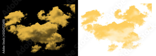 Photos Collection of yellow clouds on black and transparent backgrounds for design