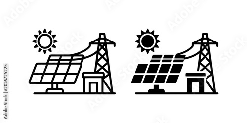 Obraz na płótnie Solar Power Icons, Renewable Energy Symbols, Clean Electricity Generation, Sun a