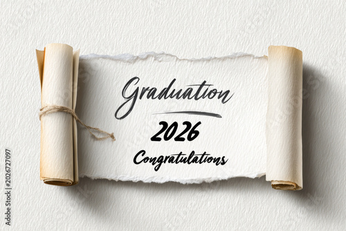Elegant greeting card mock-up displaying black typography with congratulations message on a realistic old unrolled scroll over a clean cotton paper backdrop, ideal for milestone celebrations