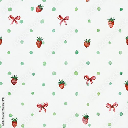 Strawberry Bow Polka‑Dot Thread‑Embroidery Seamless Pattern