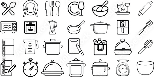 Fotografia Kitchen, cooking line icons set