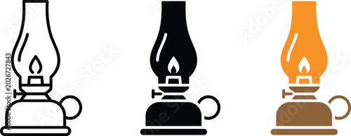 Quadro su tela Vintage kerosene kupi oil lamp vector illustration icon set for decoration