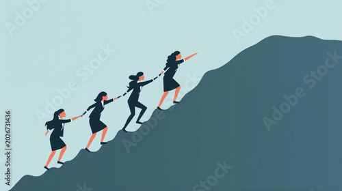businesswoman climbing to the top of mountain illustration