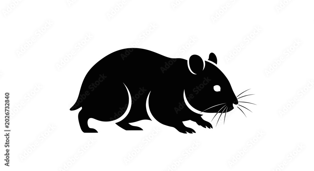 Fototapeta premium Black Silhouette Hamster on White Background, Small Rodent Icon