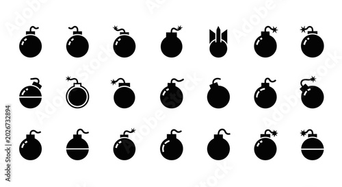 Quadro su tela Collection of Bomb Icons - Danger, Explosion, Threat Symbols