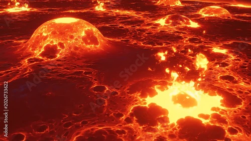 Lava Bubbling Surface with Fiery Molten Eruptions