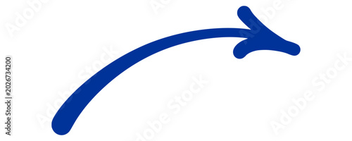 Εκτύπωση καμβά Arching blue solid marker arrow pointer pointing right with smooth hand drawn lines