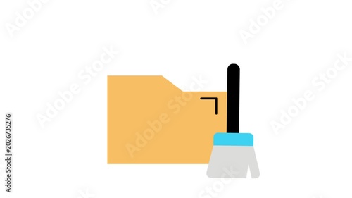 Data cleaning and document management concept icon with manila folder, papers, and broom vector illustration 4k 2d loop animation
