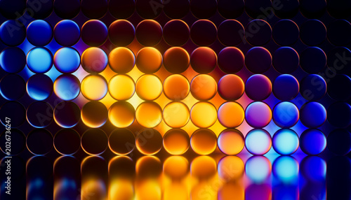 3D gradient sphere grid with luminous digital color wave