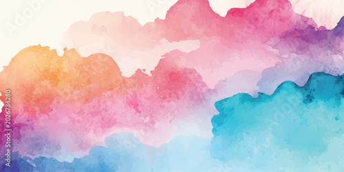 Quadro su tela Colorful watercolor sky and cloud background with soft brush paint texture on pa