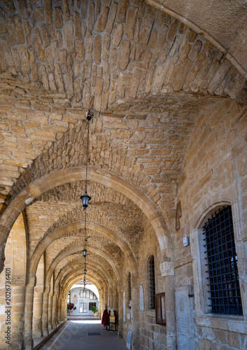 Картината върху платно Arcades of the Greek Orthodox historic Lazarus church in byzantine style in Larn