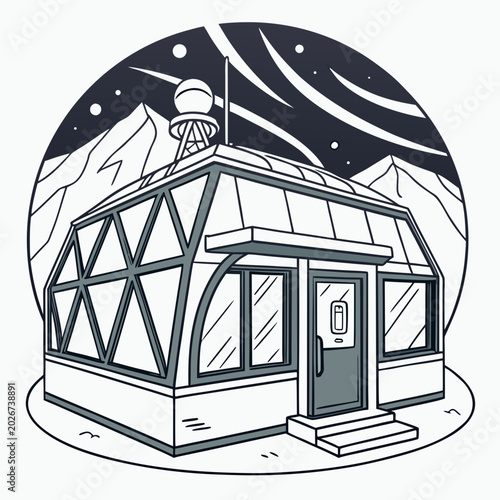 Tableau sur toile Arctic research station outpost with geodesic dome and antenna, research