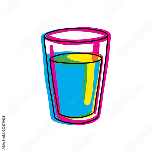 Simple Glass Risograph Colorful and Trendy Illustration for Food and Beverage Design