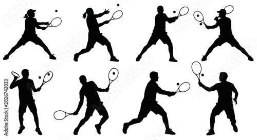 Konstfotografi Tennis Player Silhouettes Set: Action Poses, Serve, Forehand, Backhand, Volley