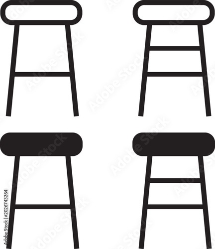 Furniture black icons Vector, chair and table illustration symbol, Furniture flat line icon,  Outline signs of house interior, editable stroke