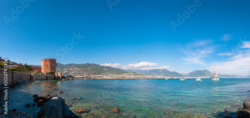 View of Alanya Castle and the city of Alanya, Türkiye.