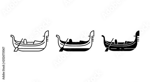 Φωτογραφία Gondola Icons, Venice Transportation Vector Set, Italian Watercraft Symbols, Row