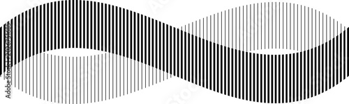 Abstract black and white graphic design featuring an optical illusion of a Mobius strip or infinity symbol created by alternating vertical lines.