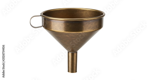 Brass funnel with handle on white background