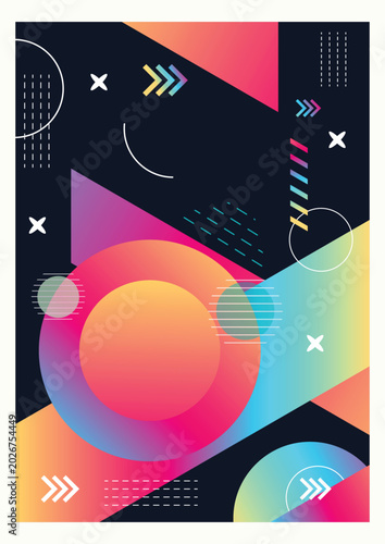 Trendy Memphis Style Neon Gradient Curves and Vibrant Abstract Scribble Shapes Vector Background