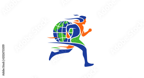 Εκτύπωση καμβά Dynamic running figure with globe motif in motion.