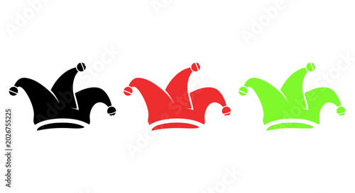 Fotografía Three Jester Hats Icons: Black, Red, and Green.