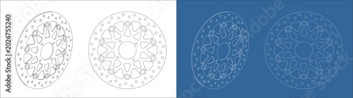 Photos Detailed Ventilated Racing Motorcycle Disc Brake Rotor Technical Drawing Bluepri