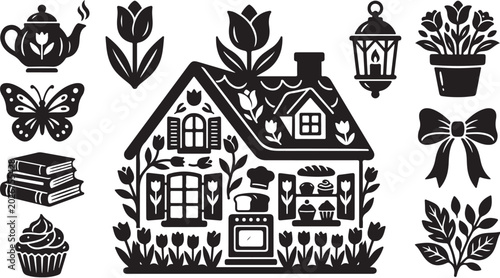 Cozy House with Garden and Kitchen Utensils Inside