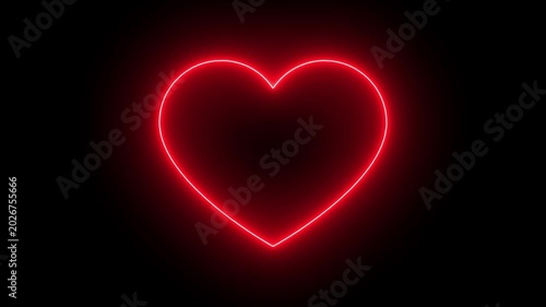 Red color neon glowing love hearts concepts. Valentine's Day indicate. Love One line drawing concept. love card neon glowing icon. Bright neon valentines love heart symbol animation.