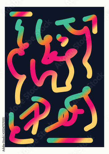 Colorful Abstract Gradient Wavy Line Shapes Collection, Modern Neon Gradient Scribble Abstract Elements Set