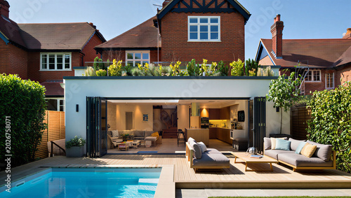 Modern suburban home with open plan living and swimming pool residential architecture interiors