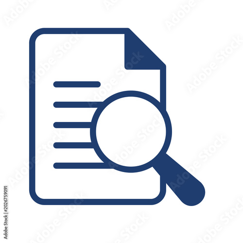 Document review icon with magnifying glass isolated on transparent background
